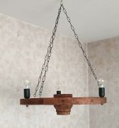 Ahşap Teker Avize 60 cm. 3 Duylu