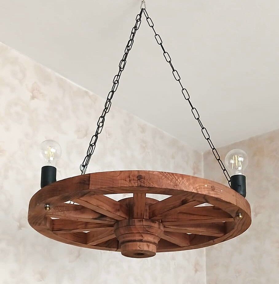 Ahşap Teker Avize 60 cm. 3 Duylu