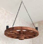 Ahşap Teker Avize 60 cm. 3 Duylu