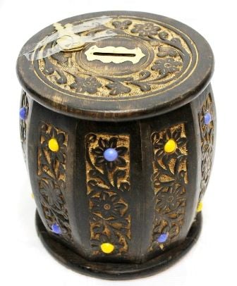 Eskitme Ahşap Kilitli Fıçı Kumbara Büyük Boy