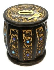 Eskitme Ahşap Kilitli Fıçı Kumbara Orta Boy