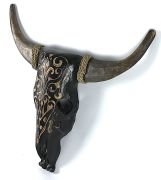 Otantik Çarşı Ahşap Buffalo Kafatası Siyah 45x55 cm.