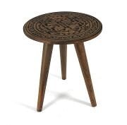 Ahşap Oymalı Yuvarlak Sehpa 37x37x*40 cm.Ceviz Rengi