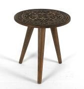 Ahşap Oymalı Yuvarlak Sehpa 37x37x*40 cm.Ceviz Rengi