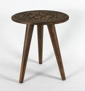 Ahşap Oymalı Yuvarlak Sehpa 37x37x*40 cm.Ceviz Rengi