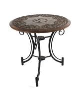 Eskitme Ahşap Ferforje Oymalı Yuvarlak  Sehpa 60x60x59 cm.