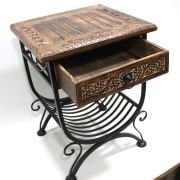 Ahşap Ferforje Oymalı Komodin Etajer Gazetelikli 38x36x50 cm.