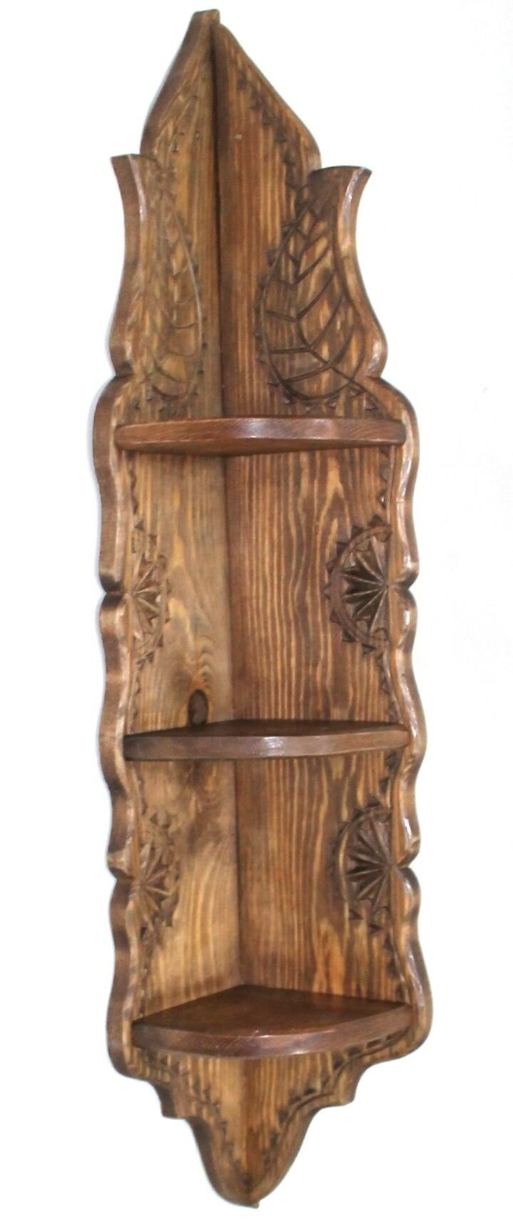 Otantik Çarşı Ahşap El Oyması Köşe Raf 85x15x15 cm.