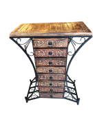 Ahşap Ferforje Dresuar Komodin Etajer 8 Çekmeceli  30x60x84 cm.