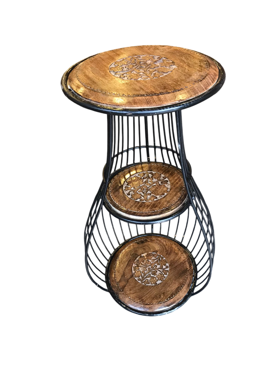 Ahşap Ferforje 3 Katlı Sehpa 41x41x81 cm. KNA579