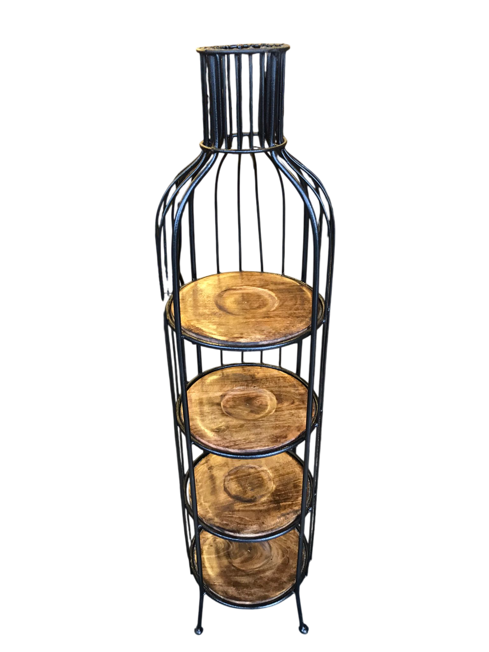 Ahşap Ferforje Raf Şişe Model  4 Katlı