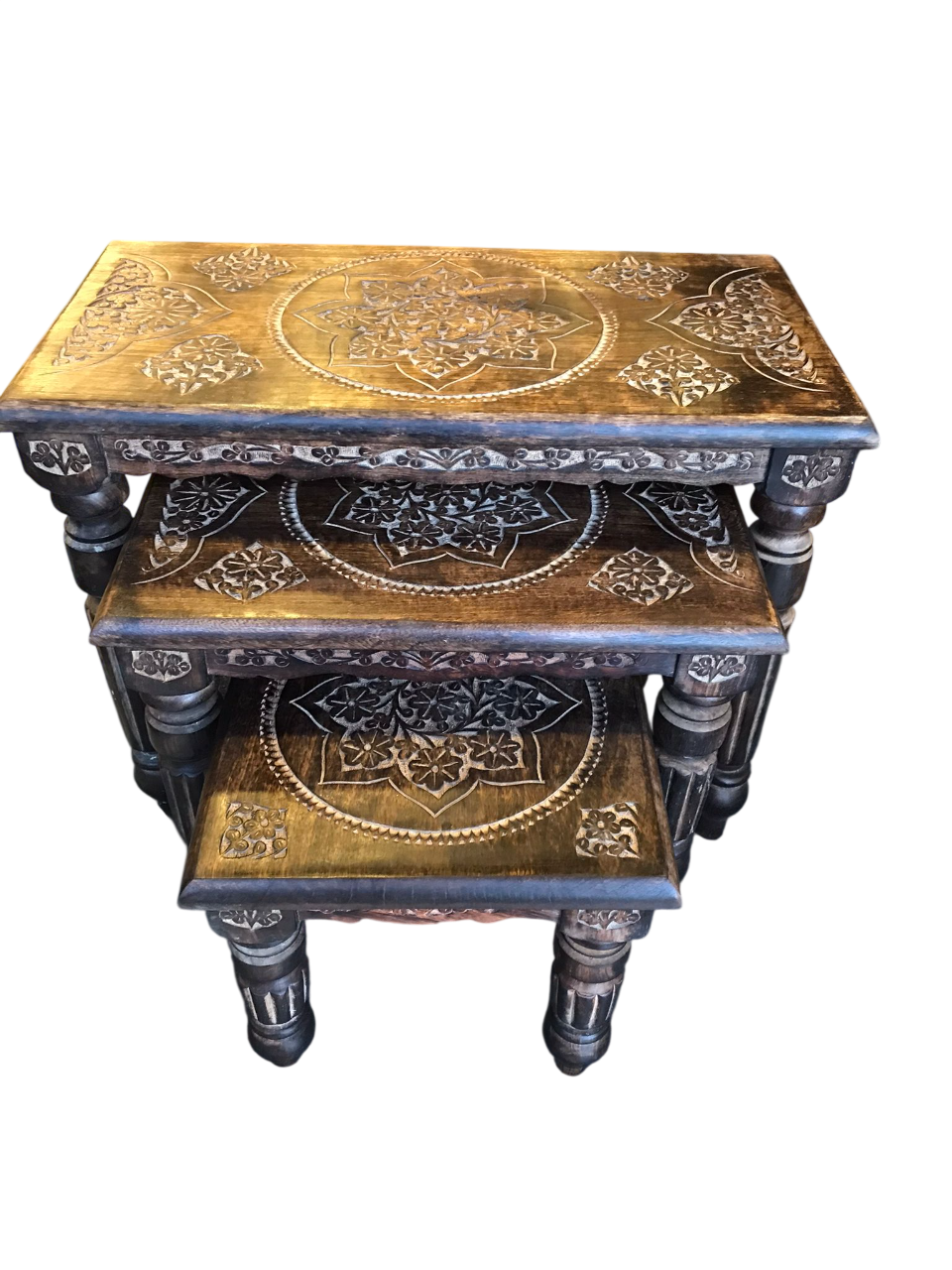 Eskitme Ahşap Oymalı Zigon Sehpa