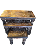 Eskitme Ahşap Oymalı Zigon Sehpa