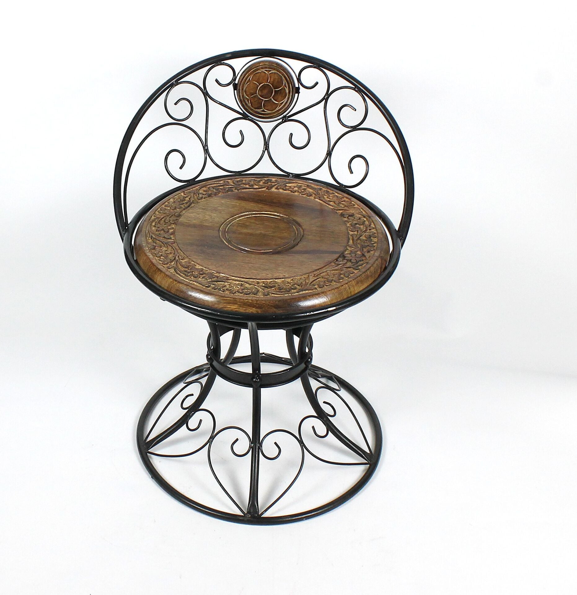 Ahşap Ferforje Oymalı Sandalye Tabure 46x46x59 cm. KNA50-1