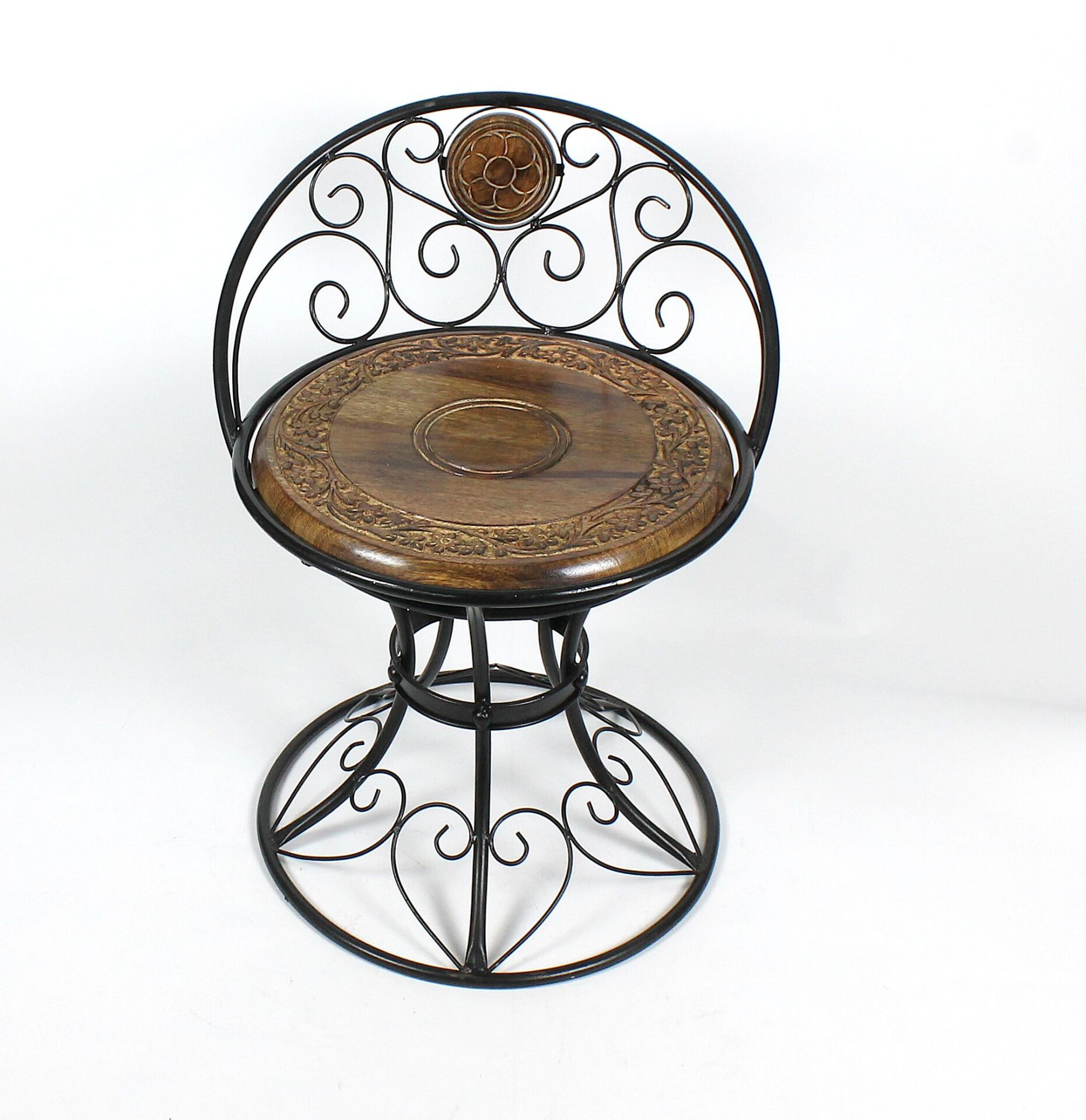 Ahşap Ferforje Oymalı Sandalye Tabure 46x46x59 cm. KNA50-1