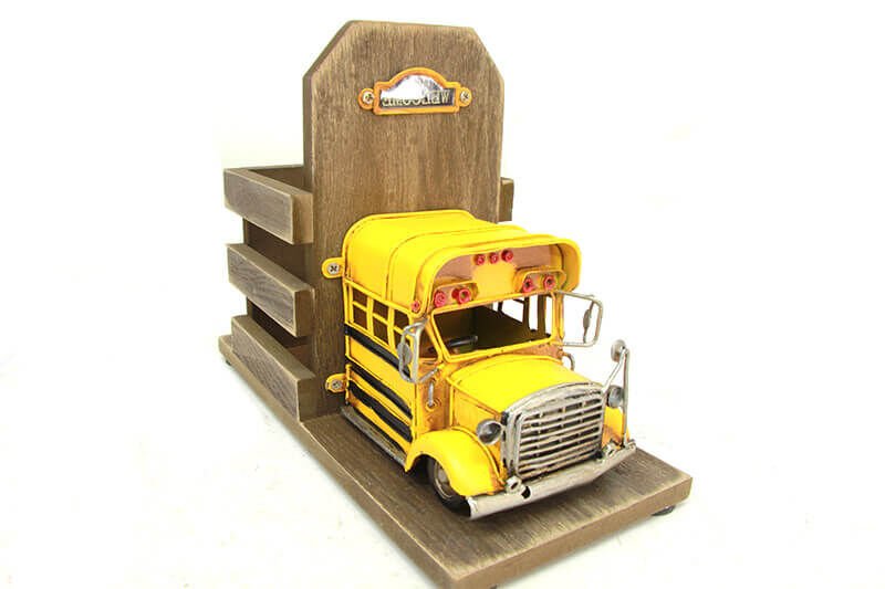 Dekoratif Metal Araba Okul Otobüsü Kalemlik C0790