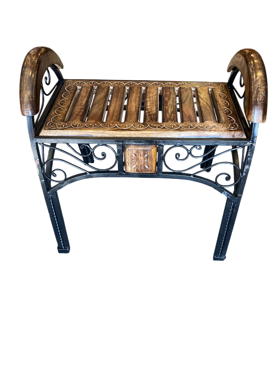 Ahşap Ferforje Oymalı Semer Tabure