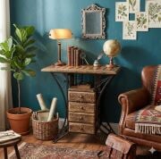 Ahşap Ferforje Dresuar Komodin Etajer 4 Çekmeceli  38x65x80 cm.