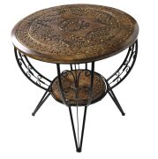Eskitme Ahşap Ferforje Oymalı Yuvarlak Sehpa 60x60x59 cm. KNA586