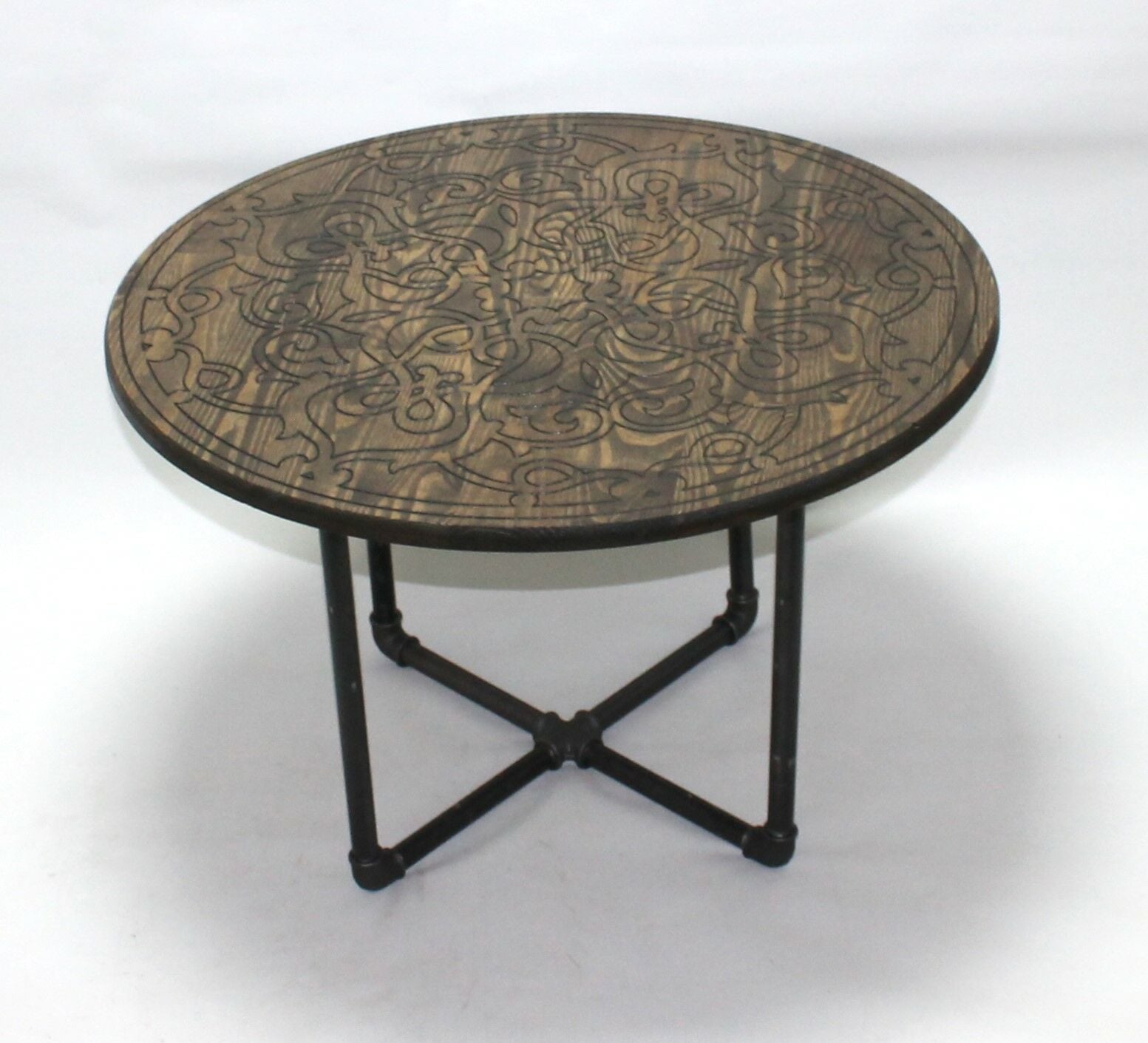 Endüstriyel Su Borusu Ahşap  Oymalı Sehpa 70 cm.