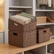 Hasır  Plastik Örme Katlanır Sepet  Organizer 33x33x21 cm.