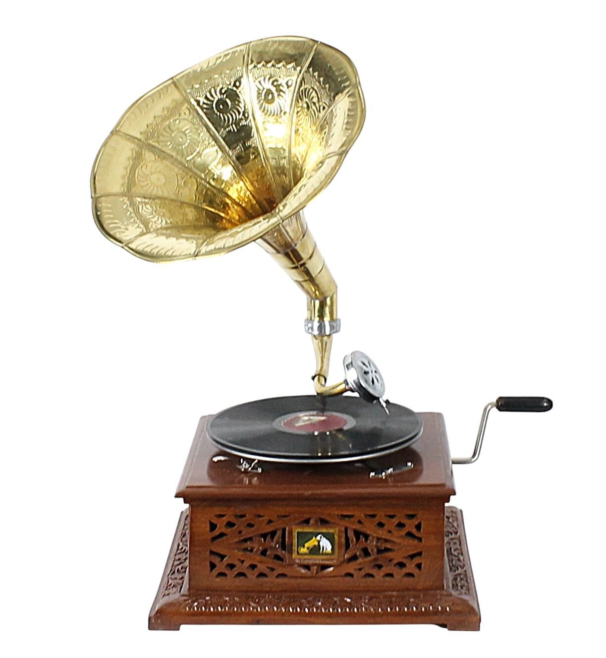 Ahşap Oymalı Kare Gramofon