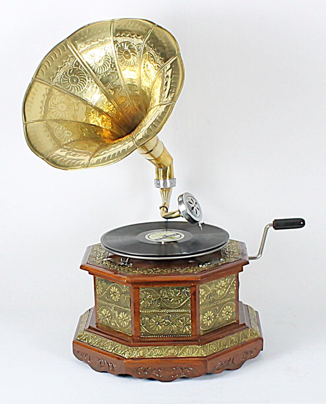 Ahşap Metal Kaplamalı Sekizgen Gramofon