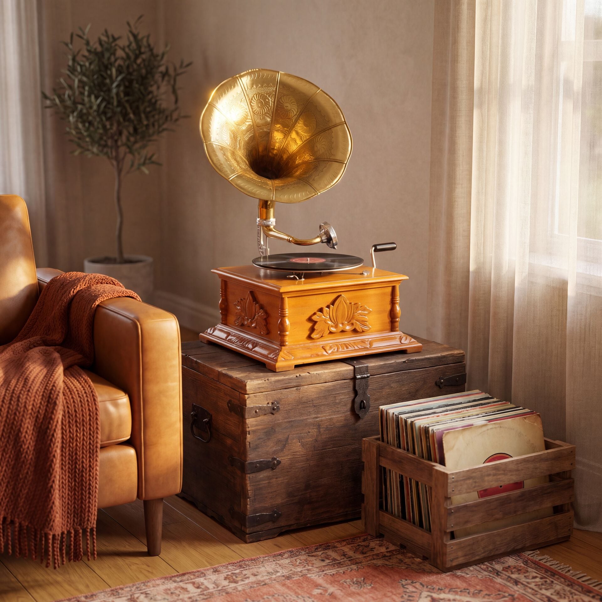 Ahşap Kare  Gramofon
