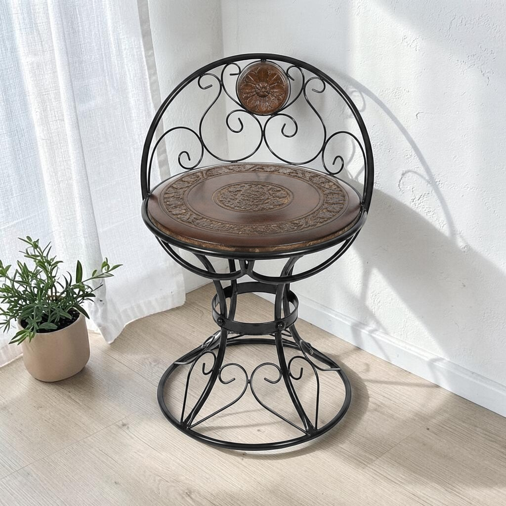 Ahşap Ferforje Oymalı Sandalye Tabure