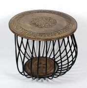 Eskitme Ahşap Ferforje Oymalı Yuvarlak Sehpa 57x57x47 cm. KNA586