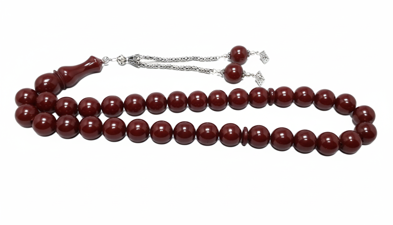 Sıkma Kehribar Tespih Kırmızı Renk (khr-10119)